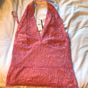NWT Pink lace halter top